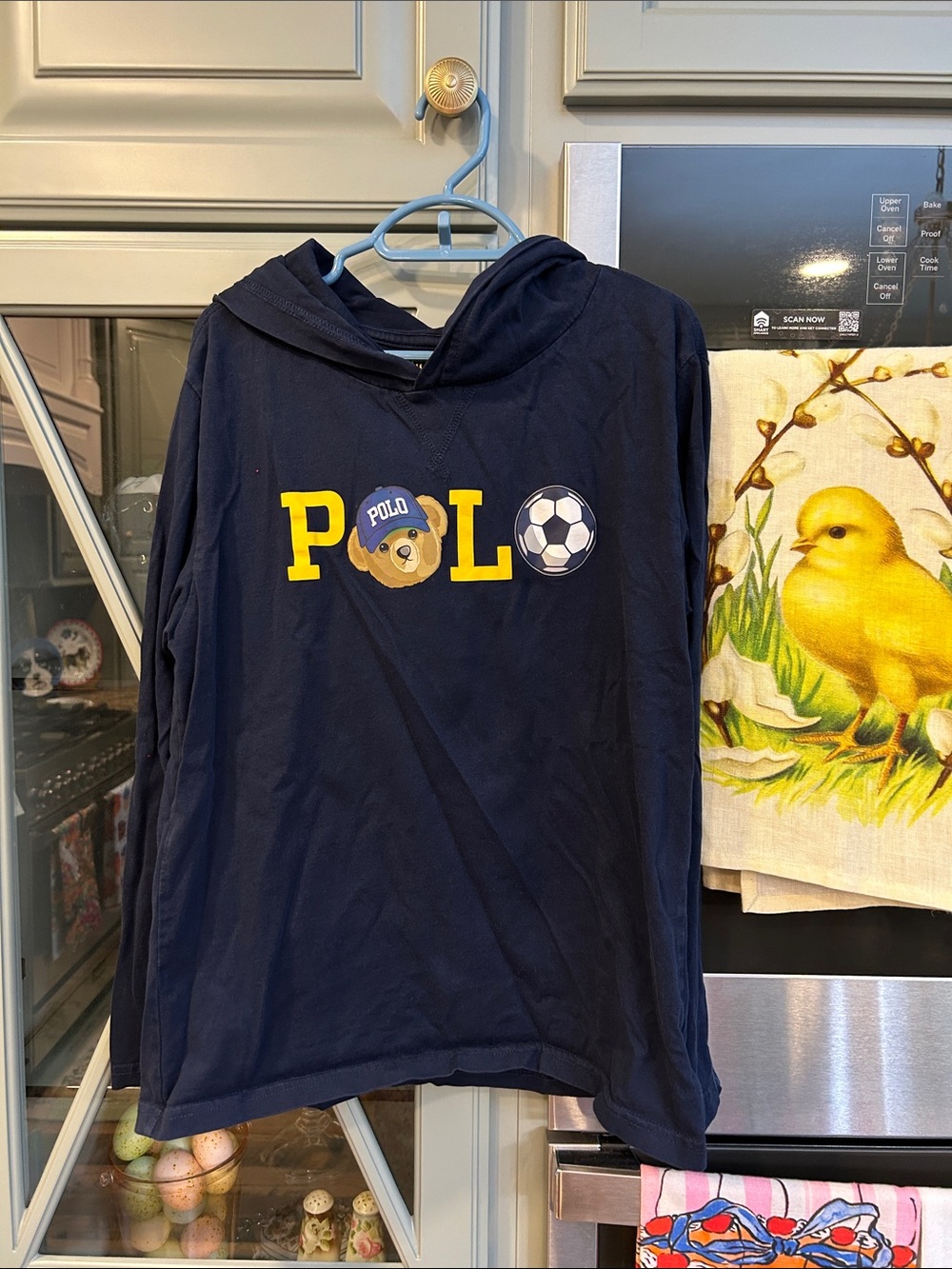 Polo by Ralph Lauren Navy Hooded Long Sleeve Tee with Bear & Soccer Boys 14